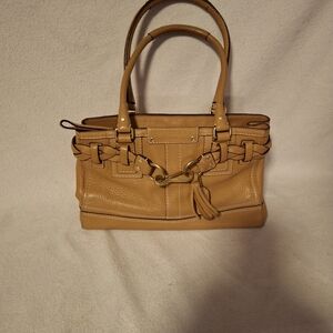 Coach Tan Leather Shoulder Bag with Braided Trim and Tassel